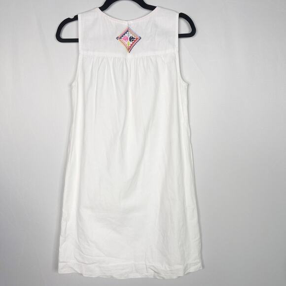 Joules Womens US 4 White Embroidered Sleeveless Shift Dress Cotton Linen Keyhole - Picture 2 of 11